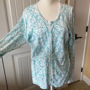 Turquoise and White Cardigan Sweater, Size M, Charter Club